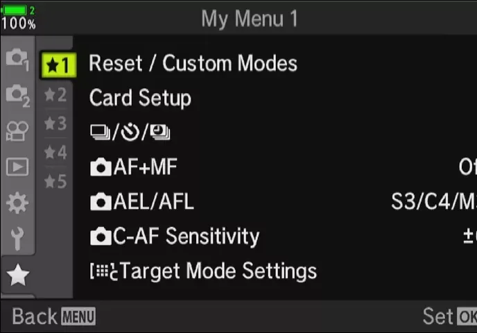 Interfaccia menu personali